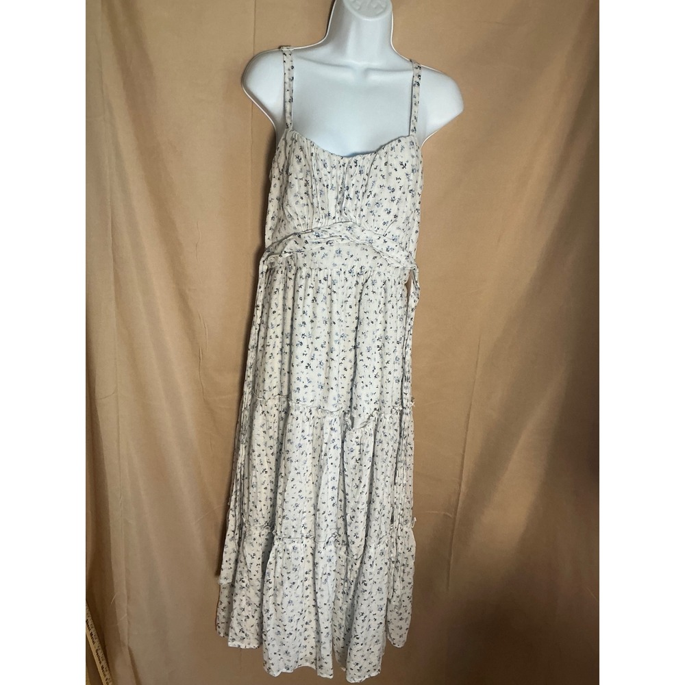 Streetwear Society Floral Maxi Dress Womens Large White Blue Excellent Tiered